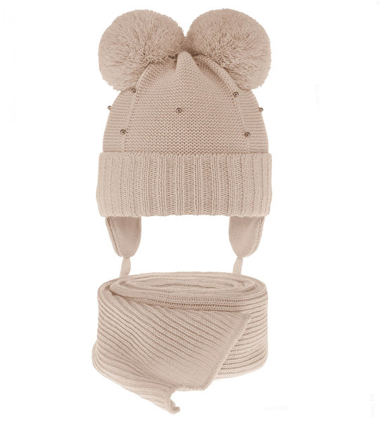 Komplet zimowy, czapka i szalik dla dziewczynki, Bifien, beżowy, 46-48 cm