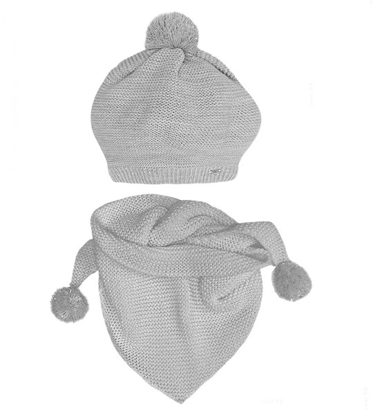 Komplet zimowy dla dziewczynki, beret i chusta, Pedra, szary, 46-50 cm