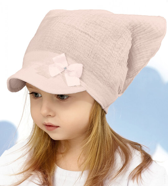 Muślinowa czapka/chustka z daszkiem,  dla dziewczynki, beżowa, Lanila, 42-44 cm