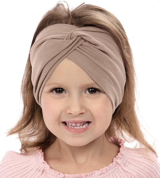 Opaska dla dziewczynki, turban na głowę, beżowy, 3518, obw. 45-47 cm