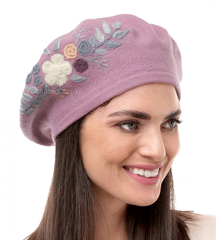 Beret damski zimowy, Tatila, wełniany, wrzosowy,  56-58 cm