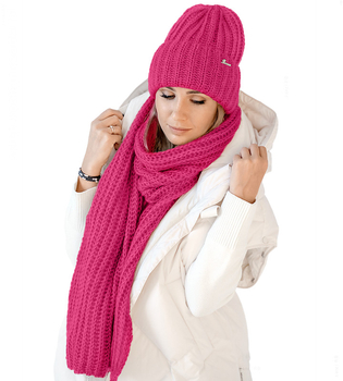 Czapka i szalik damski, modny komplet zimowy, Limda, amarant, 56-59 cm