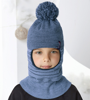 Czapka, kominiarka dla chłopca, zimowa, Bancali, niebieski ciemny + beż, 48-52 cm