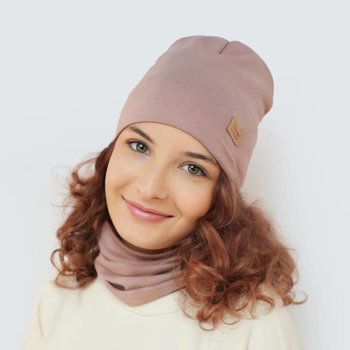 Komplet wiosenny-jesienny, dla dziewczynki, czapka i komin, różowy jasny, Lesfie,  50-54 cm