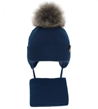 Komplet zimowy, czapka i szalik dla chłopca, Farael, granatowy, 40-42 cm