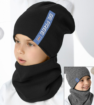 Komplet zimowy dla chłopca, sportowy, dwustronny, czapka i komin, czarny, 54-56 cm