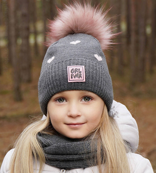 Zimowa czapka i komin dla dziewczynki, Sajmin, karmelowy, 46-48 cm