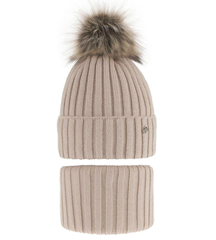 Zimowa czapka i komin dla dziewczynki, Wilma, beżowy, 52-56 cm